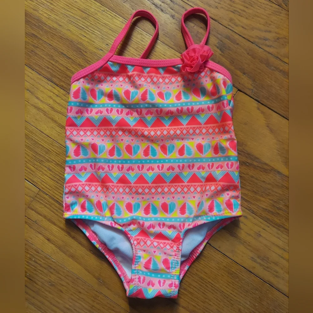 🎁 10/$25 OP Geometric 6-9 months One Piece Swimsuit With Heart Pattern, Flower